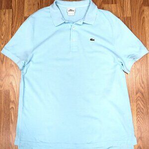 LACOSTE REGULAR FIT 100% COTTON PIQUE KNIT SHIRT CORAL LT BLUE FR 6 Sz LARGE, L